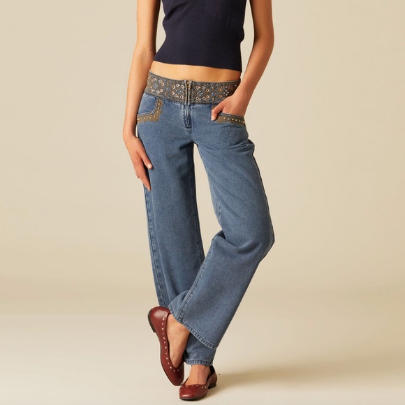 Nicoli Blue Embroidered Studded Jeans - Picture 1 of 4